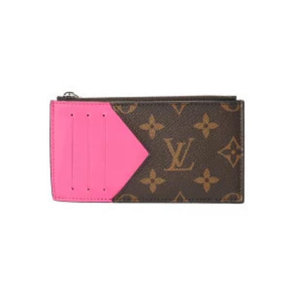 Louis Vuitton Monogram Coin Card Fuschia Pink Leather Case Wallet